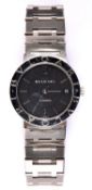 A Bulgari watch with automatic self winding movement, stainless steel case and bracelet, black