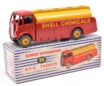 Dinky Toys A.E.C. Monarch Tanker (991). Second type in red and yellow Shell Chemicals livery, with