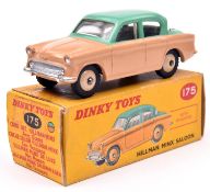 Dinky Toys Hillman Minx Saloon (175). In light green and light brown with beige wheels. black