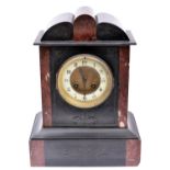 A 19th Century slate and marble mantle clock. 8 day movement striking on a gong. With pendulum.
