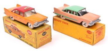 2 Dinky Toys American Cars. Plymouth Plaza (178). In pink with light green roof with light green
