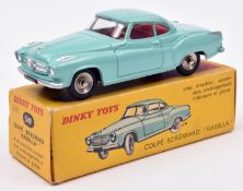 French Dinky Toys Borgward Isabella (549) in light green with red interior, with dished spun