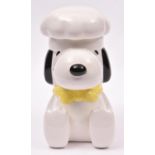 A large ceramic Snoopy Cookie Jar. Two piece item with Chefs hat lift off lid. 18cm high. VGC £30-50