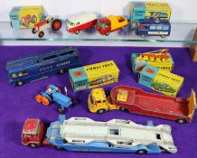 12x Corgi Toys. Massey-Ferguson 65 Tractor (50), Fordson Power Major Half Track (54), Fordson