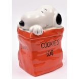 Vintage Ceramic Snoopy Cookie Bag. A money box in the shape of a cookie bag with Snoopy residing
