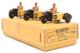 A Dinky Toys Trade Pack of 6 A.A. Motor Cycle Patrol (270). Pack is complete with dividers and