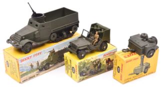 3 French Dinky Military. Half-Track M3 (822) With machine gun. Jeep Porte-Fusees SS 10 (828).