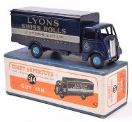 Dinky Supertoys Guy Van 'Lyons' (514). In dark blue livery, with grey band, mid blue wheels and