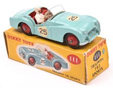 Dinky Toys Triumph TR2 Sports (111). Example in turquoise with red interior, RN25, red wheels and