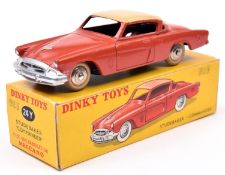 French Dinky Toys Studebaker Commander (24Y). In brick red with cream roof, ridged plated wheels