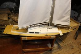 A modern radio controlled pond yacht. Built of plywood on frame constrction to a high standard and