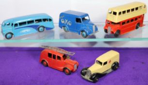 5 Dinky Toys. A Streamlined Fire Engine (25h) in red with silver ladder, complete with bell. An
