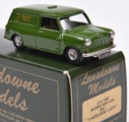 Lansdowne Models LD.4 1962 Morris Mini Van Mk 1. In dark green Lansdowne Models livery, with tan