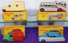 4 Dinky Toys. Daimler Ambulance (253). An example in cream with red cross's to sides and rear,