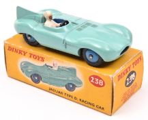 Dinky Toys Jaguar Type D Racing Car (238). In turquoise, with mid blue wheels and cockpit,