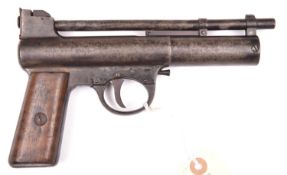A pre war .177” Webley Mark I air pistol, number 23975, with plain wood grips with brass winged