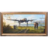 An original oil painting on canvas entitled “First Light” by the well known aviation artist Mark