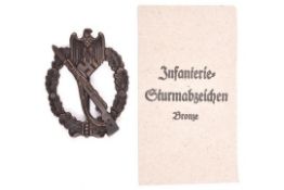 A Third Reich Infantry Assault badge in bronze, with flat back and round pin. GC (the back very