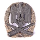 68 A Third Reich General Assault badge for 75 engagements, gilt washed with black centre, the