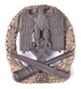 68 A Third Reich General Assault badge for 75 engagements, gilt washed with black centre, the