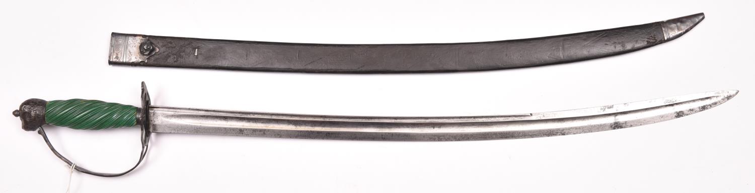 A silver mounted hanger, c 1760, of the type favoured by naval officers, slightly curved blade - Image 2 of 2