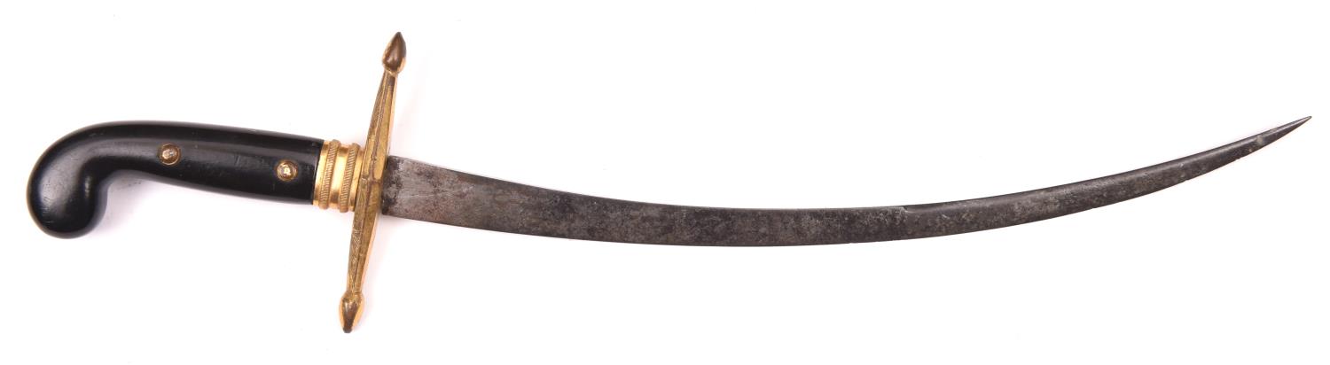 A Georgian naval dirk, slender curved SE blade 9”, DE at tip, with traces of blueing and gilding