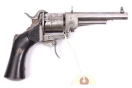 A Belgian 5 shot 7mm Loron double action pinfire revolver, number 4583, c 1862, sighted octagonal