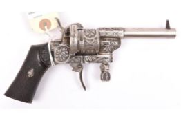 An attractive Belgian 6 shot 7mm double action pinfire revolver, c 1870, round barrel 90mm (3½”),