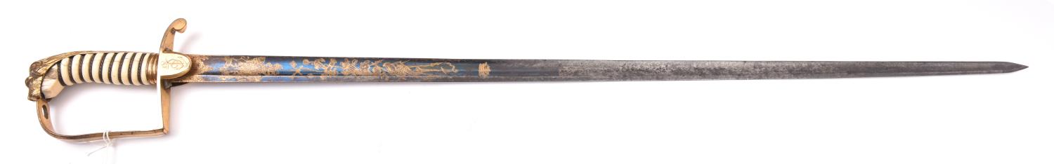 An 1805 pattern sword for Royal Naval Commanders and above, straight fullered blade 32½”, etched - Image 2 of 2