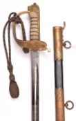 A post 1902 naval officer’s sword, very slightly curved fullered blade 31½”, by “Henry Wilkinson,