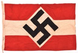 A Third Reich Hitler Youth flag, 90cm x 57cm, red and white with applique panels. GC £40-60.