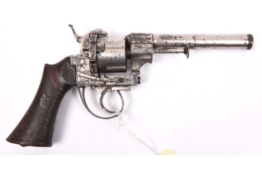 A German 6 shot 12mm double action pinfire revolver, c 1867, round barrel 145mm with muzzle ring,