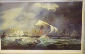 An attractive coloured lithograph print “Schooner Yacht “Flower of Kent” leaving Dover, c 1840”,