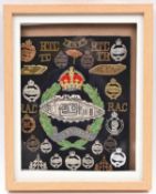 An attractive framed display of Tank Corps, Royal Tank Corps/ Regiment, Royal Armoured Corps, and