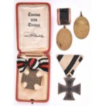1914 iron Cross 2nd Class, with ribbon; 1914-1918 Honour Cross without swords, with bow ribbon and