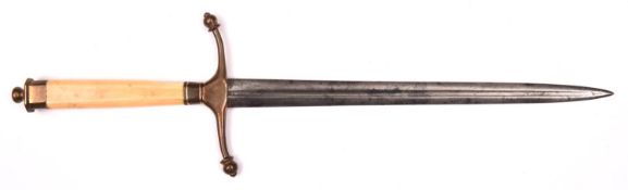 A Georgian naval dirk, c 1800, slender blade 8” with full length fullers; copper hilt with long