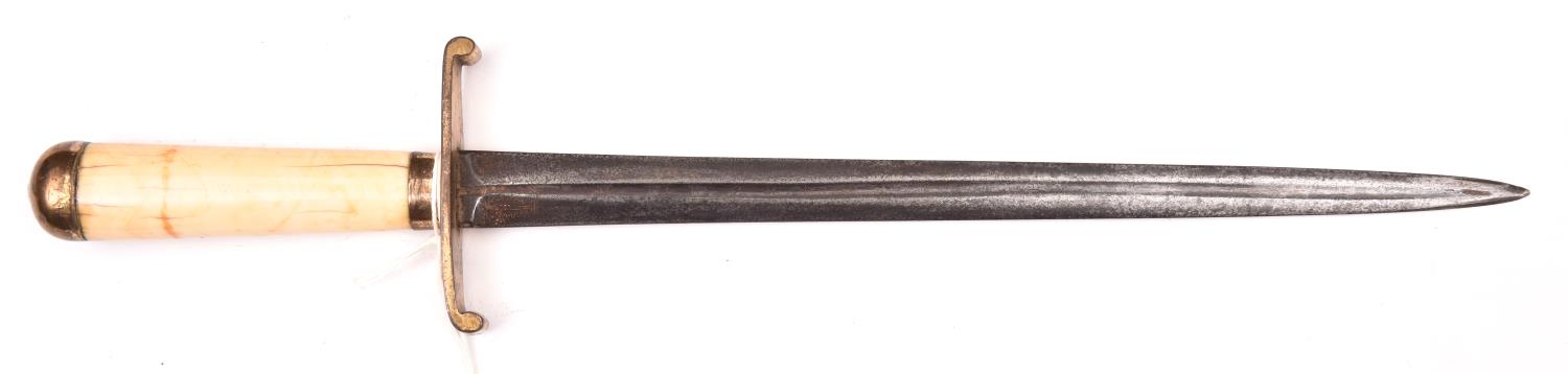 A Georgian naval dirk, c 1800, DE blade 11½” with full length fullers; gilt brass hilt with