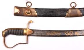 A Georgian naval officer’s sword of 1796 Light Cavalry type, blade 28” etched, blued and gilt with