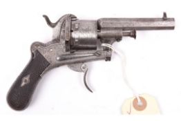 A Belgian 6 shot 7mm Lefaucheux double action pinfire revolver c 1865, number 273262, octagonal