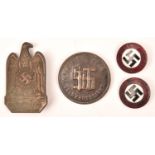 A Third Reich NSDAP Reichs Parteitag Nurnberg 1933 badge; 2 enamelled circular party lapel badges