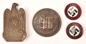 A Third Reich NSDAP Reichs Parteitag Nurnberg 1933 badge; 2 enamelled circular party lapel badges