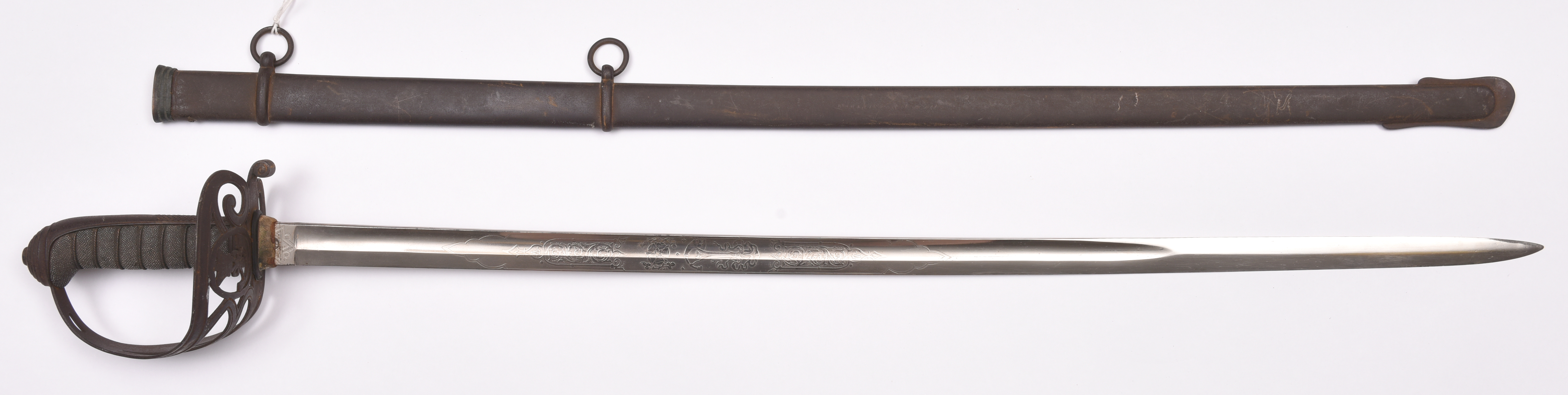 An 1827 pattern Rifle Regiment officer’s sword, plated 1845 pattern blade 31½”, etched with - Image 2 of 2