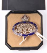 A fine 9ct gold and enamel sweetheart brooch of the Grenadier Guards, the crown and cypher of George