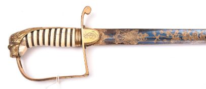 An 1805 pattern sword for Royal Naval Commanders and above, straight fullered blade 32½”, etched