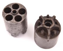 2 5shot 54 bore cylinders for percussion revolver, one 1-7/8” with rounded fences, possibly for a