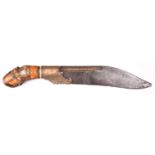 A good old Sinhalese knife Piha Kaetta, thick heavy blade 8½” with engraved brass panels in the deep