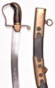 A Georgian naval officer’s service sabre, flat, curved sharpened blade 26”, small brass stirrup