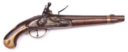 A Russian 12 bore (17mm) model 1809 flintlock holster or belt pistol, 17” overall, barrel 10½”