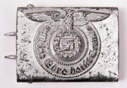 A Third Reich Waffen SS man’s belt buckle, of silvered finished steel. GC (worn) £100-120.