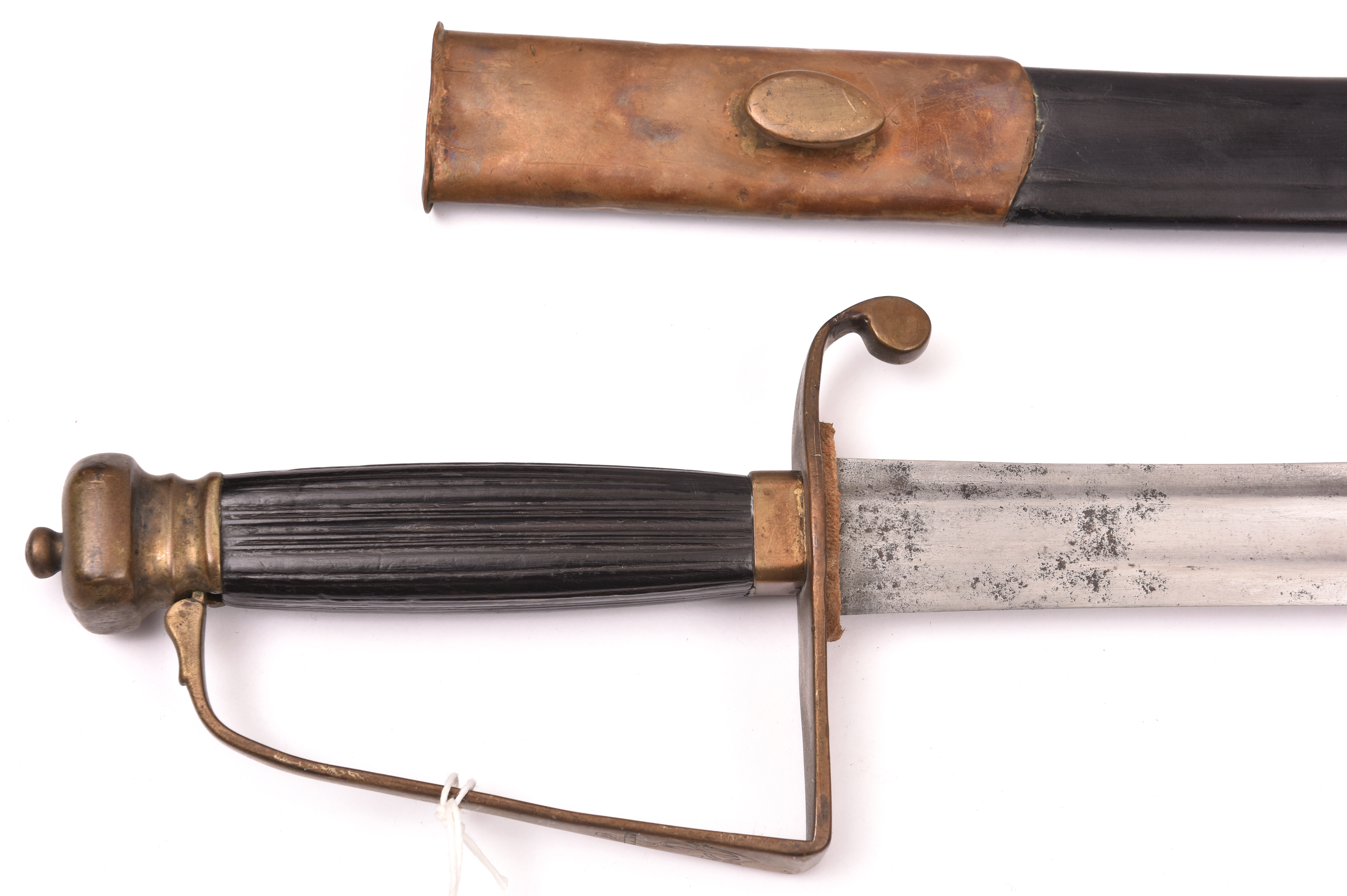 A late 18th century naval officer’s spadroon, slightly curved, fullered blade 25½”, with narrow back